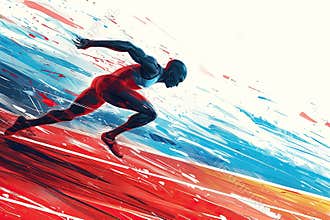 Athlete runner running hard on the track in a sprint race, run competition poster background image