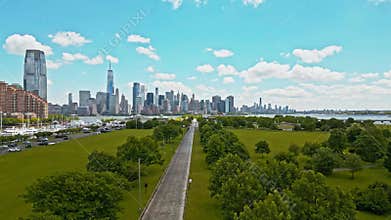 New York City. NYC aerial view, New York City Skyline from drone. Panoramic drone view on Manhattan in NYC. New York