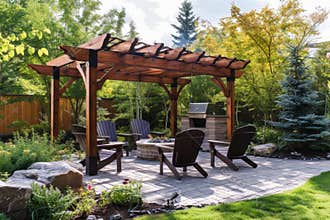 Cozy backyard patio with pergola and fire pit