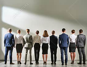 Full length rear view shot of diverse people in business clothes