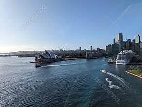 Sydney Harbour with a Cruise ship from the Bridge