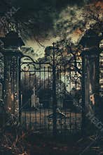 Creepy Halloween Cemetery Gates Background