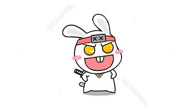 Animated Ninja Rabbit Giving Thumbs Up on White Background