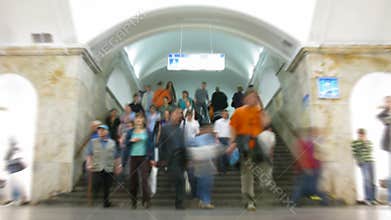 Crowd goes down and walks upstairs in Moscow