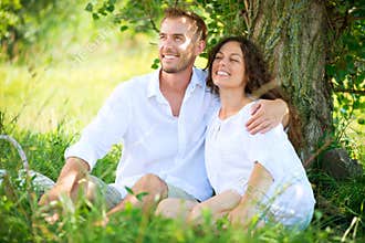 Young Couple in a Park. Picnic