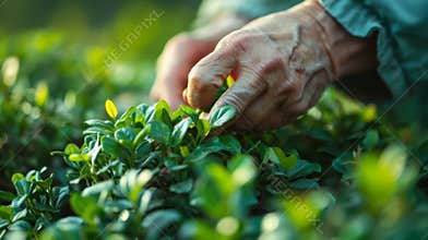 A closeup of a persons hands gently pruning a bush symbolizing the theutic benefits of caring for living things
