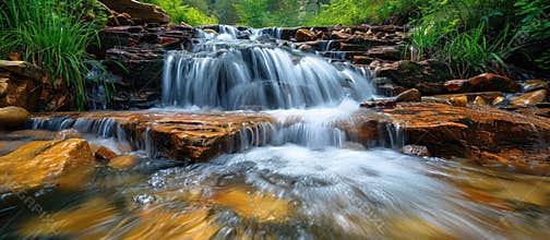Tranquil mountain stream waterfall