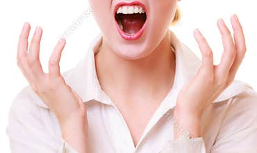 Mouth of angry businesswoman furious woman screaming