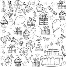 Cartoon Sketch Clipart Set of Birthday Party