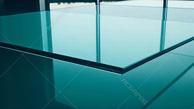 Glass sheet reflecting blue and green light