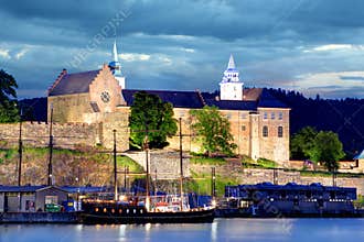 Akershus Fortress at night, Oslo, Norway