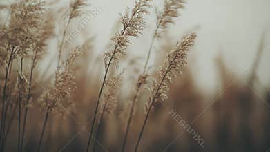 Dry pampas grass plumes swaying in gentle wind