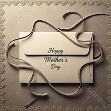 Elegant beige greeting card envelope tied with flowing ribbon wishing happy mother's day