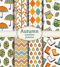 Autumn seamless patterns. Vector set.