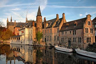 Buildings On Canal In Brugges, Belgium