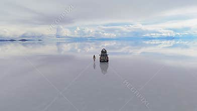 A breathtaking view of the Salar de Uyuni salt flats in Bolivia, capturing the serene beauty of the world's largest salt flat