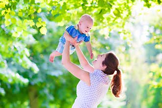 Mother and baby in a park