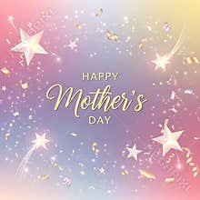 Beautifully illuminated stars and golden confetti celebrate happy mother's day greeting card design
