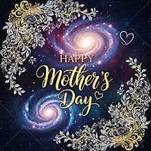 Gorgeous glittering floral borders frame the happy mother's day greeting against a galaxy backdrop