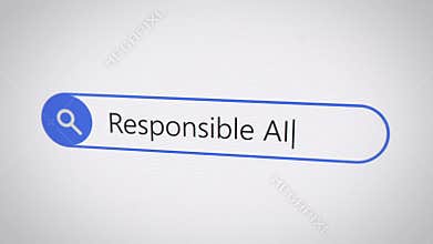 Responsible AI search query in browser search bar on monitor screen - artificial intelligence security and ethics topic