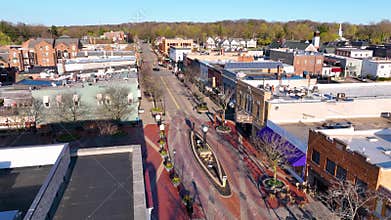 Northville historic city center aerial view, Michigan, USA