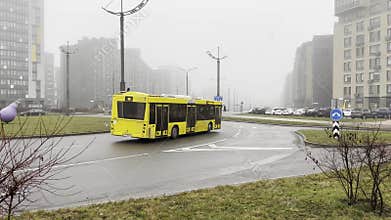 Minsk Belarus December 5 2025 A yellow city bus drives