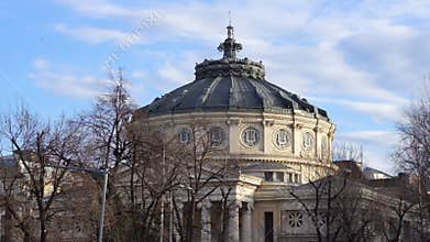 Neoclassical architecture of the Romanian Athenaeum or Ateneul Roman concert hall
