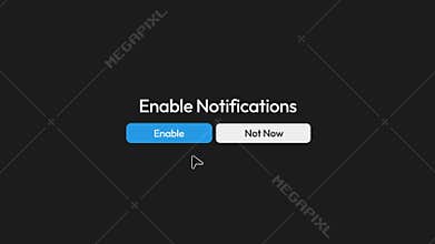 Digital interface animation showing a popup prompt asking the user to enable notifications for a mobile application setup