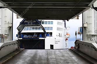 Ferry docks in Puttgarden port, Germany