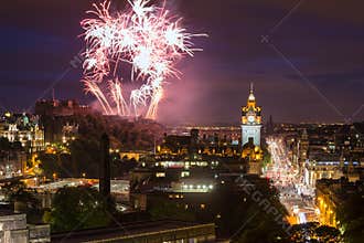 Edinburgh Cityscape with fireworks