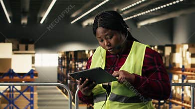 Black female agent assisting customers with package tracking and delivery status
