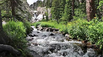 Mountain Stream Below a Waterfall