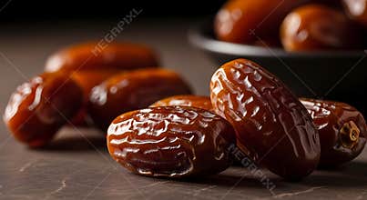 Fresh Brown Dates on a Dark Surface