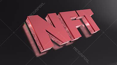 nft 3d rotating text on a shiny background. NFTs on a background.