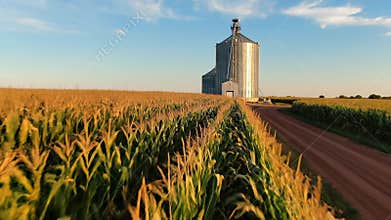 Golden cornfield & grain silo