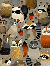 Colorful Woodland Animals Gather Around Acorns in a Whimsical Forest Setting During Autumn