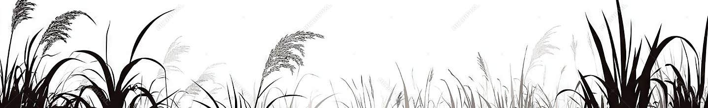 Modern art features an illustration with elevated depictions of plant life, including outlines of grass, shrubs, and