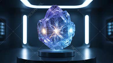 Intriguing crystal artifact glows with mysterious energy in futuristic setting Generative AI