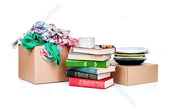 Colored clothing in a box