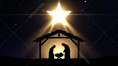 Nativity scene with mary, joseph, and baby jesus under the star of bethlehem ai generated