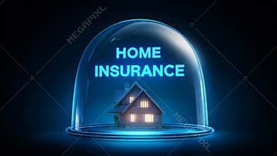 Cozy home protected under a glowing blue dome with Home Insurance text