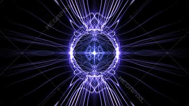 Futuristic glowing abstract background with radiant energy lines forming symmetrical ethereal shape