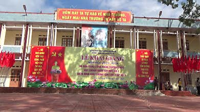 Vietnamese schoolgirls are practicing performing arts to prepare for the opening day of the new school year
