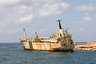 Ship wreck EDRO III in Cyprus under palms