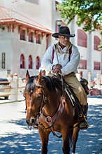 Cowboy on a brown horse