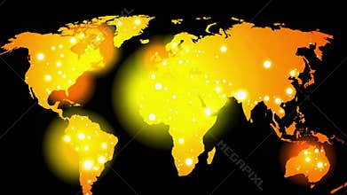 Glowing world map showing global pandemic spread