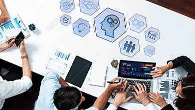 Collaborative Business Meeting with Data Analysis and Artificial Intelligence Concepts Represented Through Visual