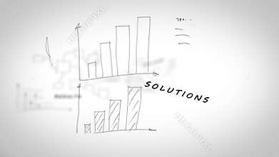 Drawings with charts showing business terms