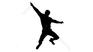 Silhouette of a man doing disco gesturing on white background