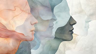 Multiple Faces in Various Colors Showing a Person in Profile Several Times